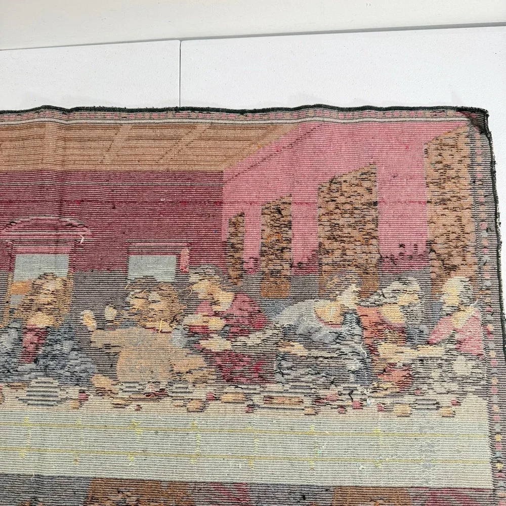 Vintage The Last Supper With Disciples Woven Tapestry Wall Rug 37